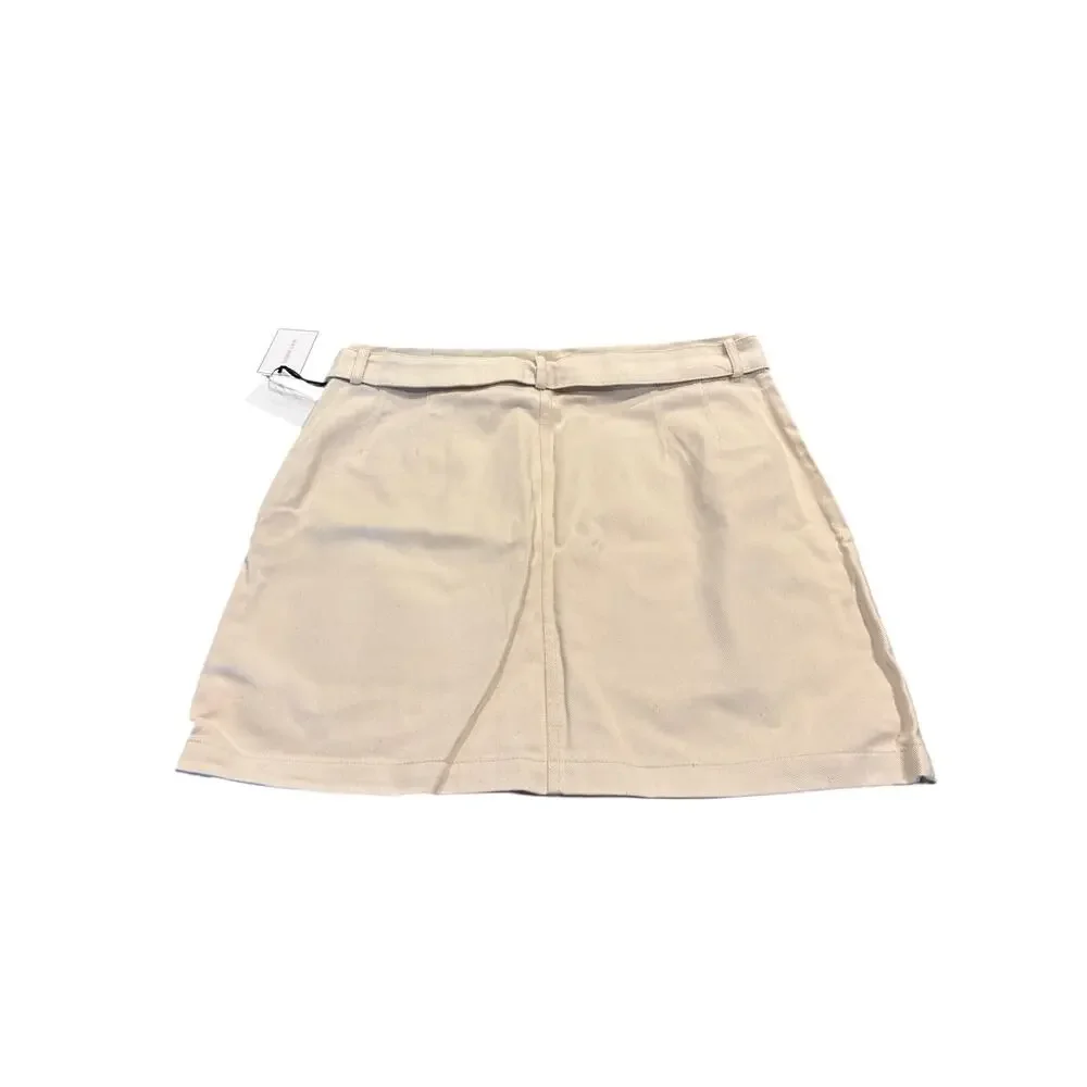 1. STATE Linen Blend Belted Mini Pencil Skirt White Swan Size 14